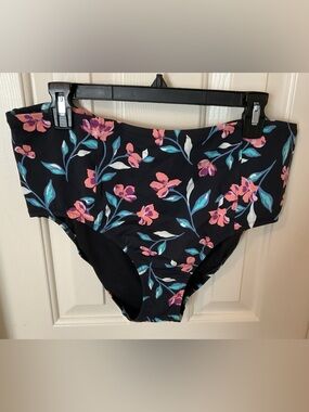 Lands' End Black One-Piece Swimsuit Bottom with Pink & Teal Floral Print